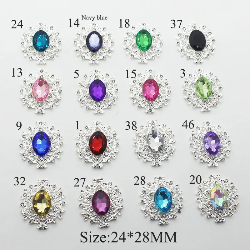 Wholesale 100pcs 24 * 28mm Silver Mini Alloy Acrylic Rhinestone Buttons