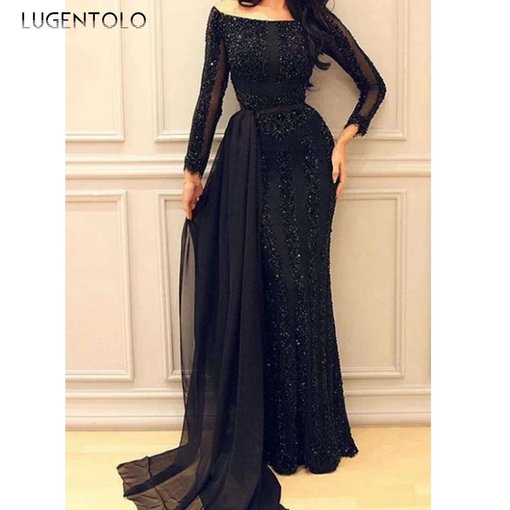 Lugentolo Party Dress Women Sheath Solid Empire O-Neck Sexy Fashion Summer New Floor-Length Bronzing Long-sleeved Cloak Lugentolo Party Dress Women Sheath Solid Empire O-Neck Sexy Fashion Summer New Floor-Length Bronzing Long-sleeved Cloak