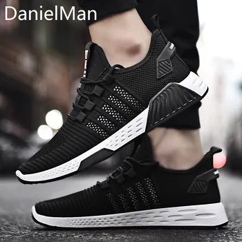 

DanielMan Men Shoes Casual Spring Autumn Mesh Sneakers Letter Black Lightweight Breathable Sport Tenis Puncture-Proof Work Shoe