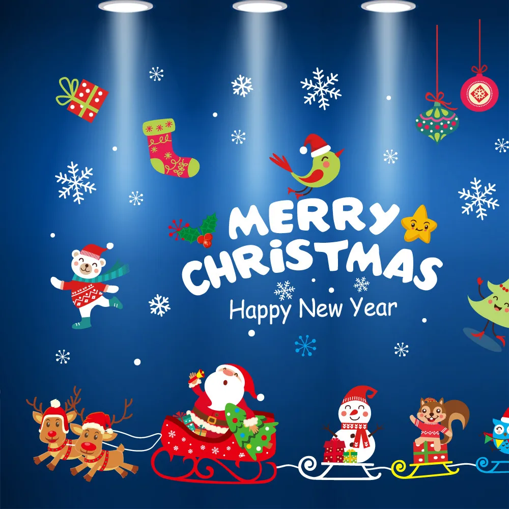 Merry Christmas украшение комнаты розовый счастливый Рождественский принт виниловые наклейки на стену окна эстетические наклейки керст дропшиппинг