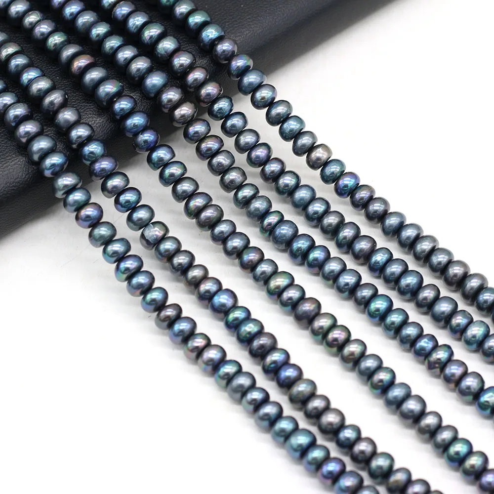 Natural Freshwater Pearls Black Flat Round Beads Jewelry Making for DIY Necklace Bracelet Accessories Size 8-9mm