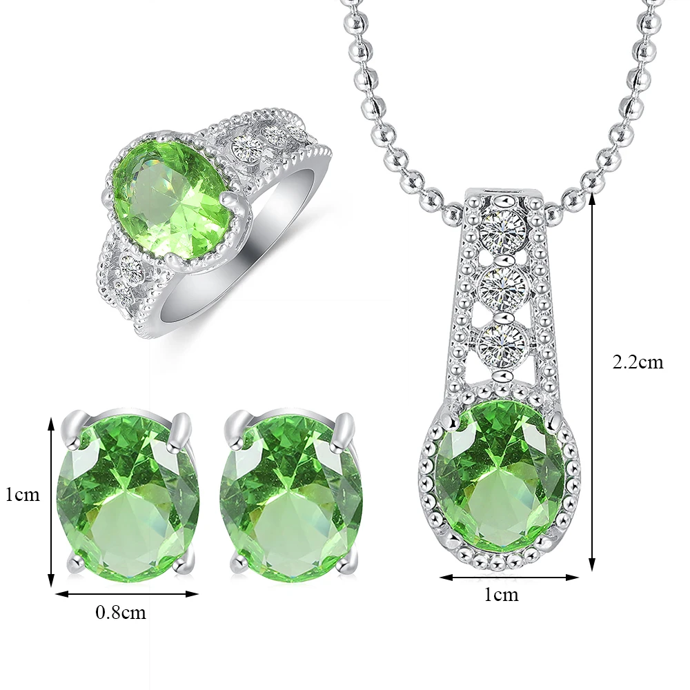 Элегантный женский кристалл кулон ожерелье серьги гвоздики кольцо наборы Мода посеребренный 3 шт Ювелирные наборы для женщин
