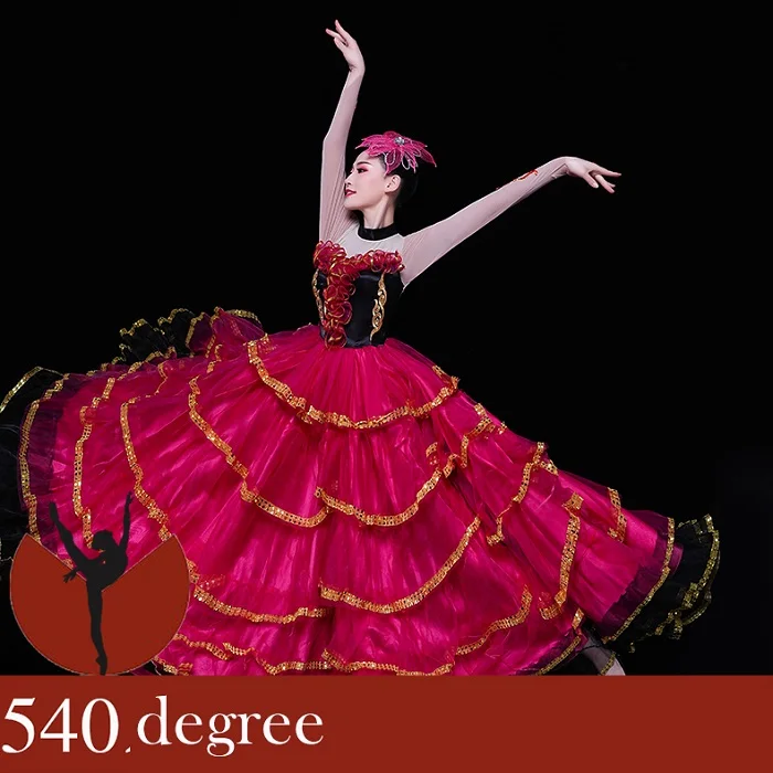 Испанское фламенко костюм для корриды взрослый женский этап хор платье с широкой юбкой испанский для выступлений на сцене Танцы юбка DL4208 - Цвет: 540 degree