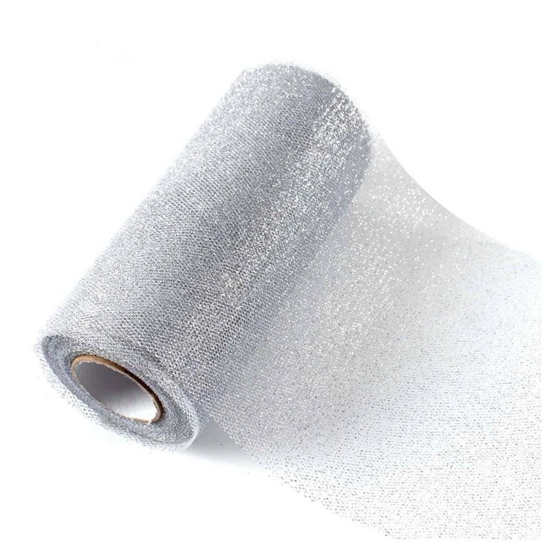 

1 Roll Polyester Tulle for Wedding Decoration 15CM*25 yards(White + silver onions)