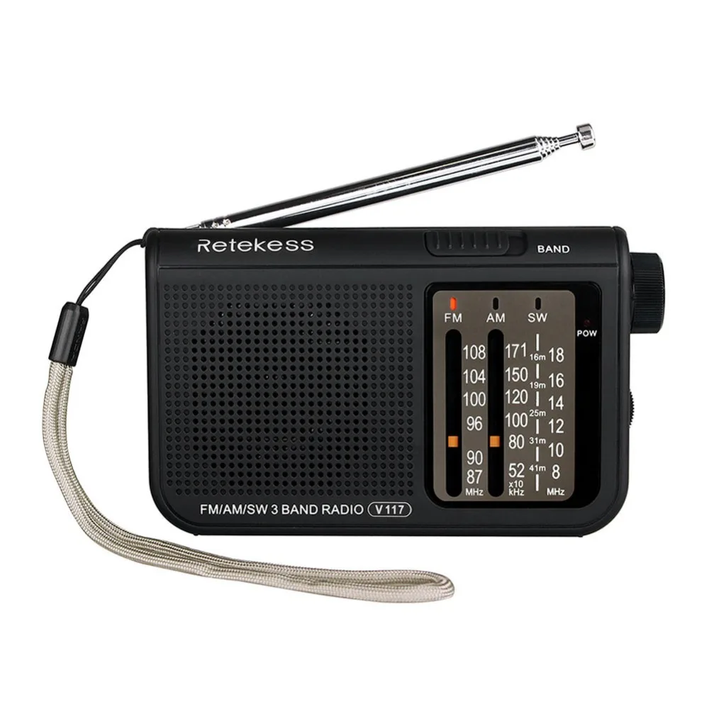 V117 Портативный 3 полосный радио am fm маленький аварийный радиоприемник приемник коротковолновое Батарея приведенный в действие тюнер ресивер для пожилых людей