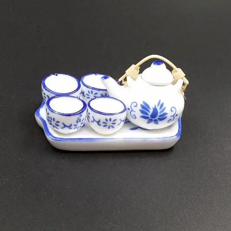 1: 12 кукольный домик Миниатюрный фарфор белый и синий чайный набор кунг-фу декоративные аксессуары 72XC
