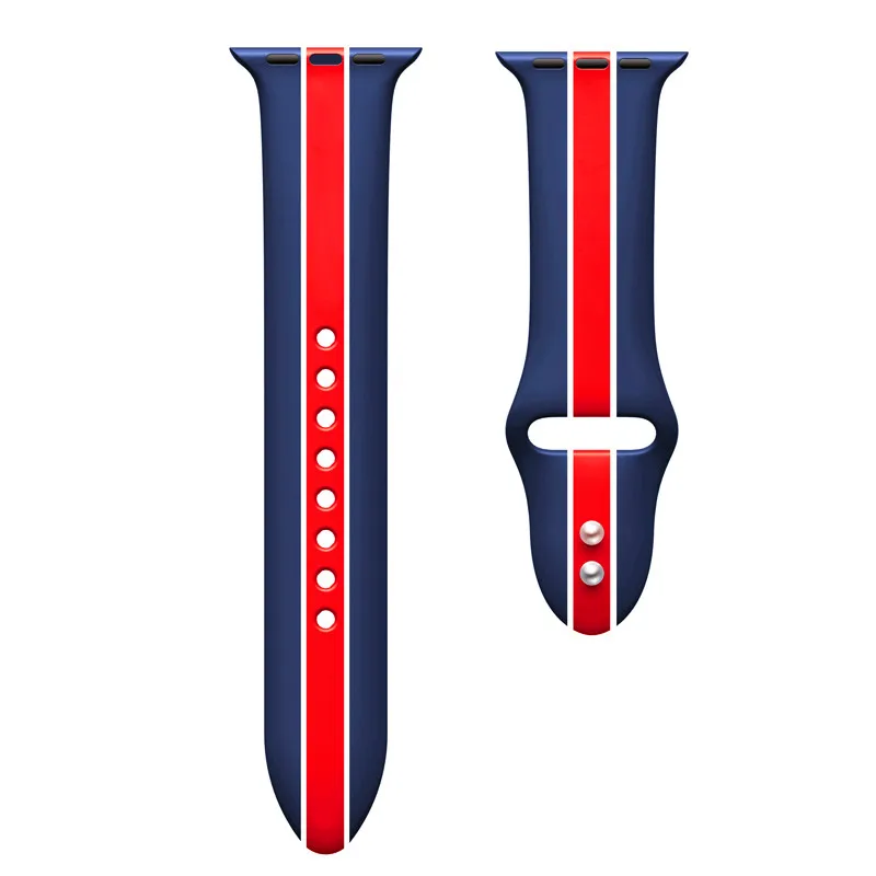 Blue Red Силиконовый браслет ремешок для apple watch ремешок для iphone Watch 5 4 3 iwath ремешок 44 мм 40 мм 42 мм 38 мм аксессуары для умных часов Correa - Цвет ремешка: Blue Red