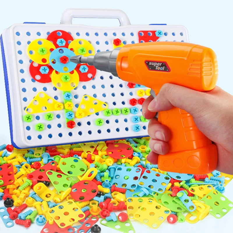 

Building Block Games Set With Toy Drill ScrewDriver Tool set Educational Construction Fine Motor Skills Toys,Creative Games