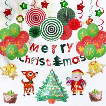 

2020 Christmas Balloons Party Decoration Letter Banner Pull Flag Paper Fan Spiral Party Ornaments Birthday Balloon Set