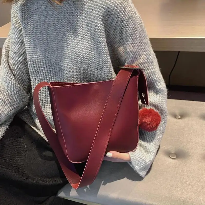 

New Fashion Handbags Wear-resistant Solid Fashion Women Bucket Shoulder Bag Leather Purse Large Capacity Messenger Handbag