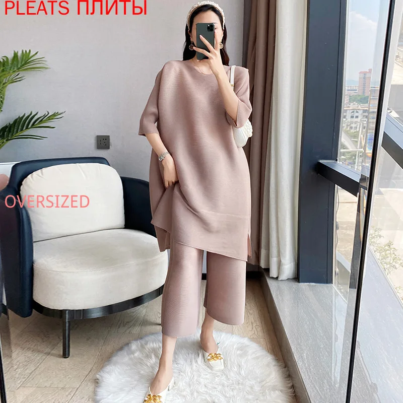 

Женский комплект широких брюк Miyake Fold, осенняя мода, весна, большой размер, 2 шт.