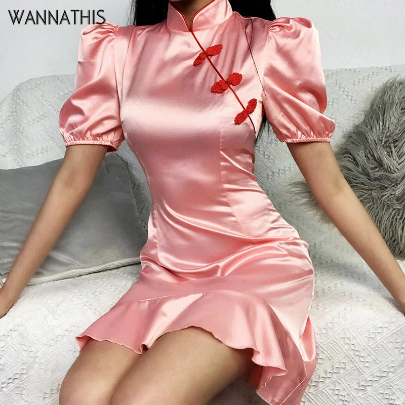 Женское атласное платье-трапеция WannaThis повседневное короткое розовое платье с