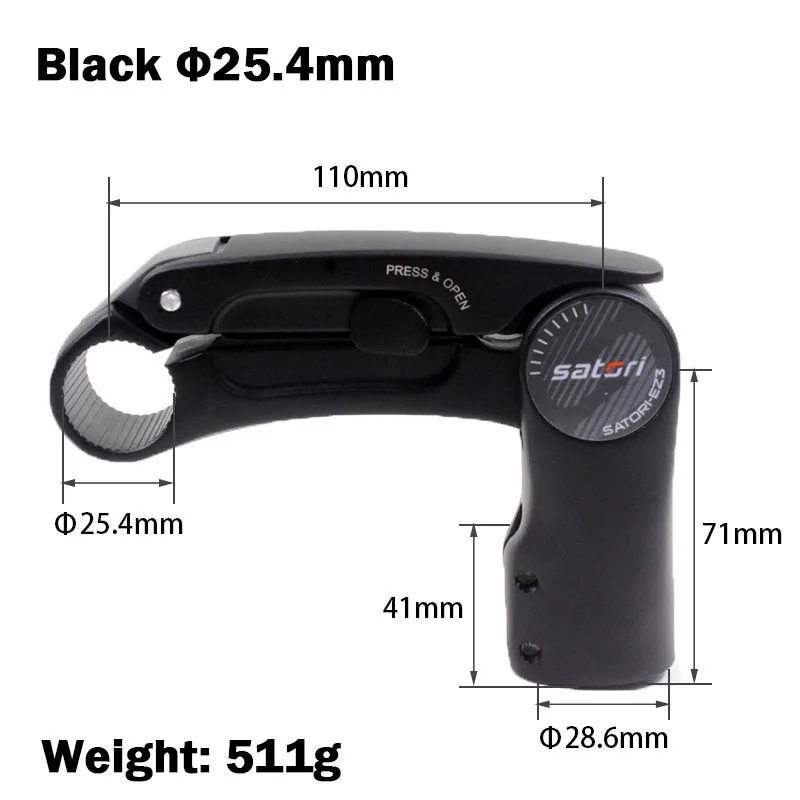 Black 25.4mm Satori Регулируемая велосипедная вынос руля 31,8 мм/25,4 мм x 110 мм для горной дороги, велосипедная вынос руля MTB, велосипедные детали, велосипедные аксессуары - Цвет: Black 25.4mm