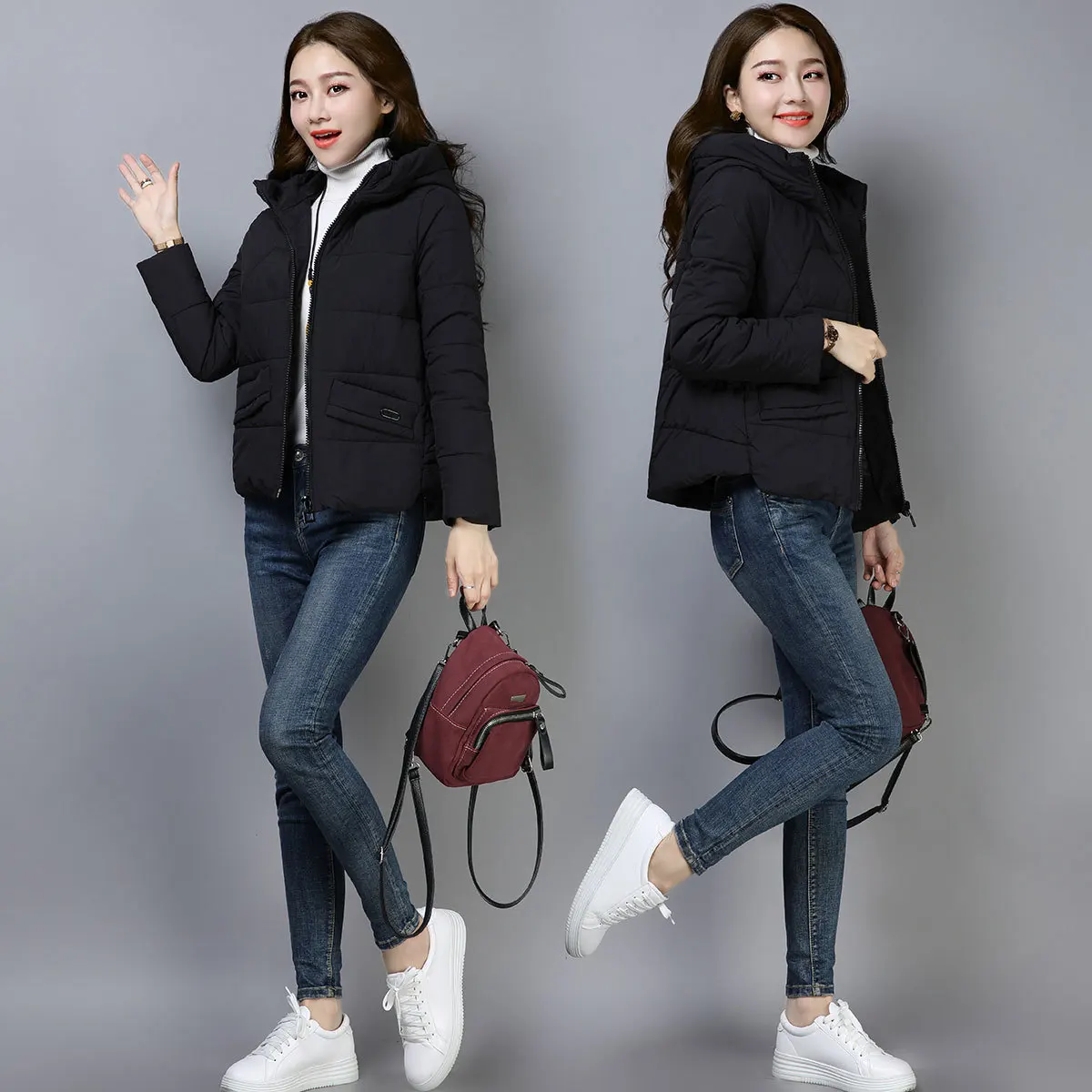 

Fashion Elegant Simple Solid Color Warm 2018 Autumn & Winter WOMEN'S Quilted Cotton Coat Hooded WOMEN'S Cotton Padded Clothing