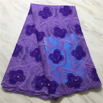 

Purple African Lace Fabric 2019 Latest French Net Lace Fabric Embroidered Nigerian Tulle Lace Fabric With Stones For Wedding