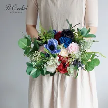 PEORCHID Королевский синий Бургундия искусственный букет невесты розовый цветок пиона Свадебные украшения шелковые невесты букеты