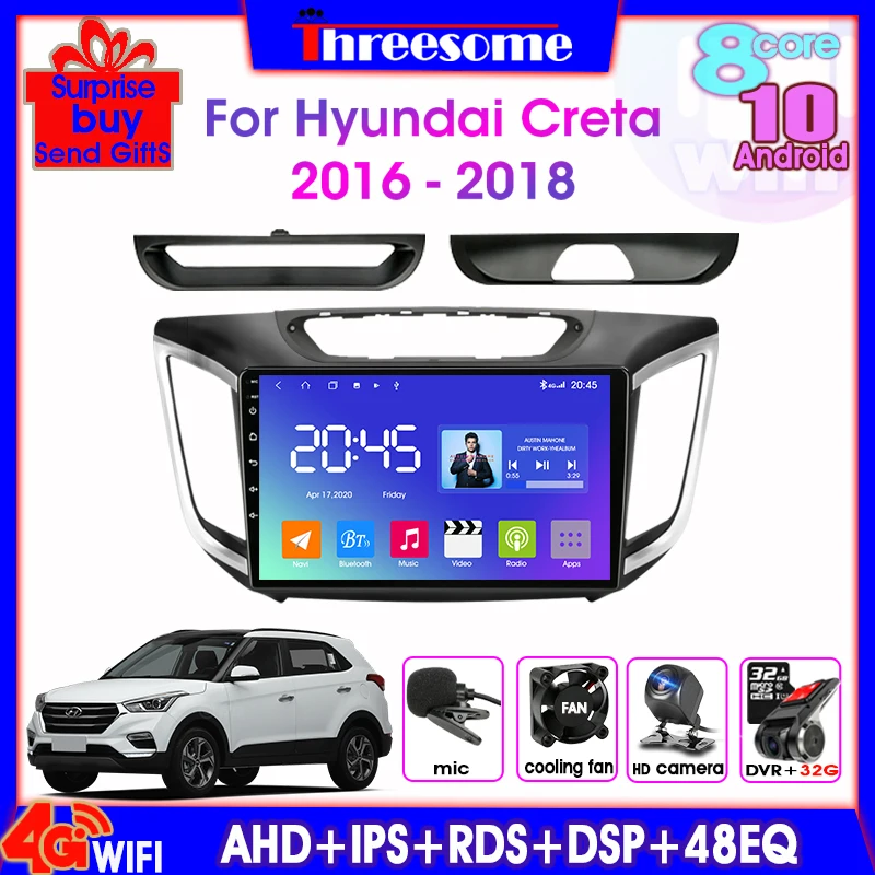 

Android 10.0 Car Radio For hyundai Creta ix25 2016-2018 2din 8 core multimedia player GPS navigatio 4G+Wifi RDS DSP+48EQ stereo