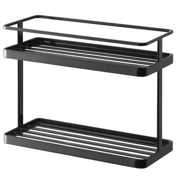 

2-Layers Stainless Steel Storage Rack Spice Condiment Basket Desk Organizer Kitchen Bathroom Storage Holder Rack Shelf Black