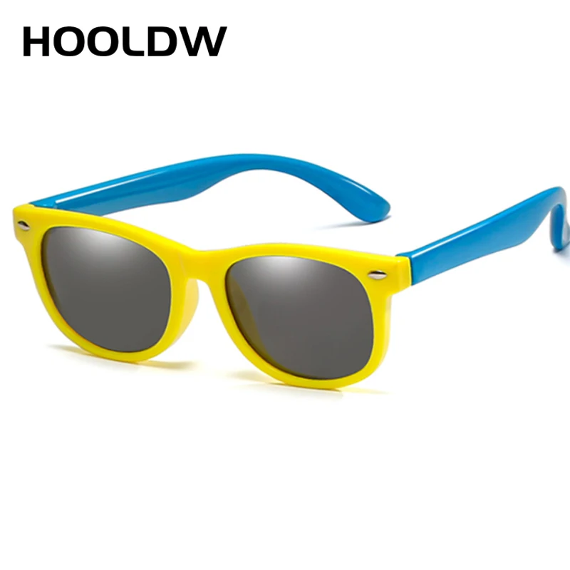 yellow blue HOOLDW новые детские солнцезащитные очки, Детские поляризованные солнцезащитные очки, очки для мальчиков и девочек, силиконовые гибкие защитные очки для детей, UV400 очки - Цвет линз: yellow blue