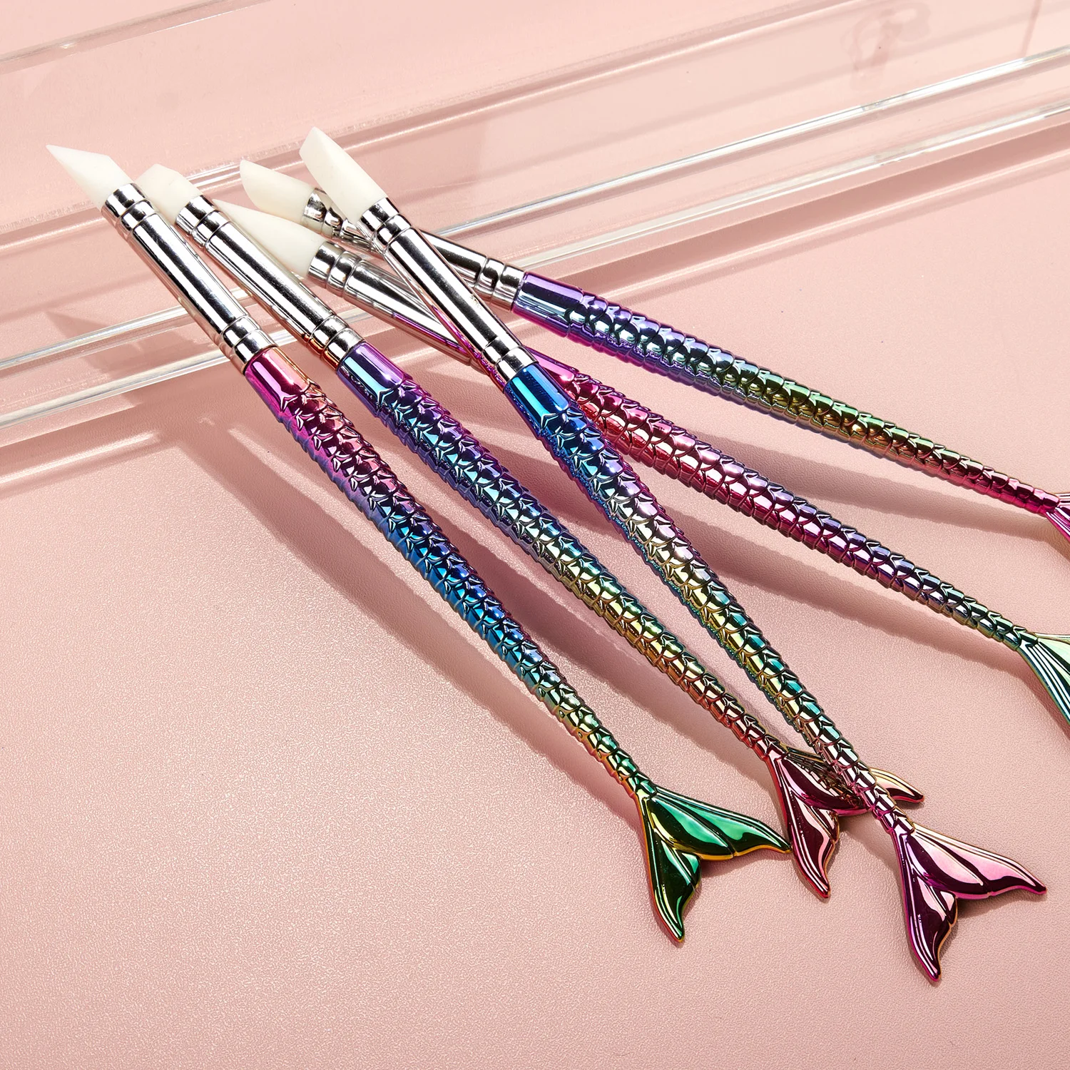 5Pcs Nail Art Sculpture Pen Silicone Nail Tools for Nail Art Design Nail Foil Carving Drawing Manicure 4