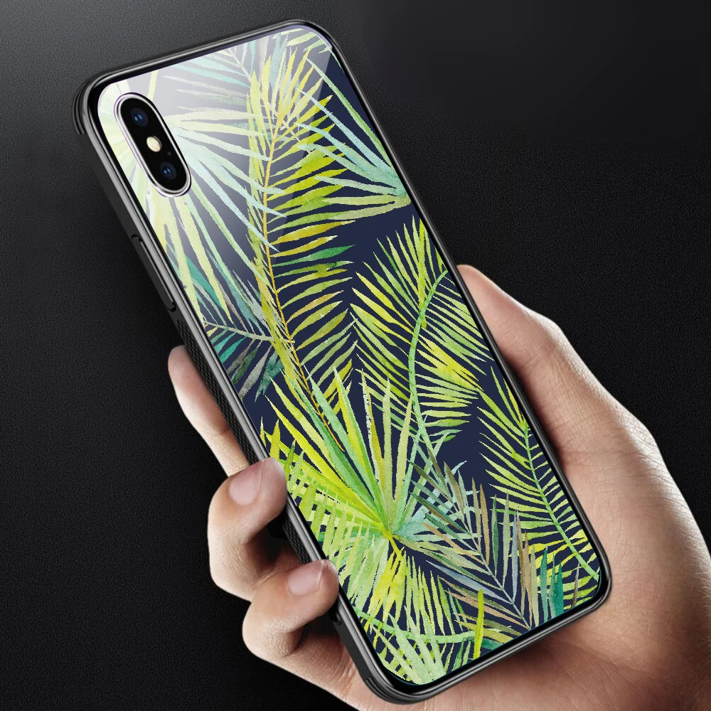 Чехол для телефона с цветочным рисунком для iPhone 7, 8, 6, 6S PLUS, XR, X, XS MAX, задняя крышка из закаленного стекла, чехол для iPhone 5 5S se, глянцевый противоударный чехол