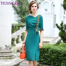 TESSCARA женское осеннее элегантное платье-карандаш высокого качества, женское дизайнерское винтажное платье с рюшами, женская одежда для вечеринки, даже Parti Vestidos