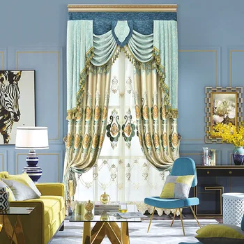 

European-style Chenille Jacquard Curtains for Living Room and Bedroom Balcony Shading Curtains and Screens Finished Custom