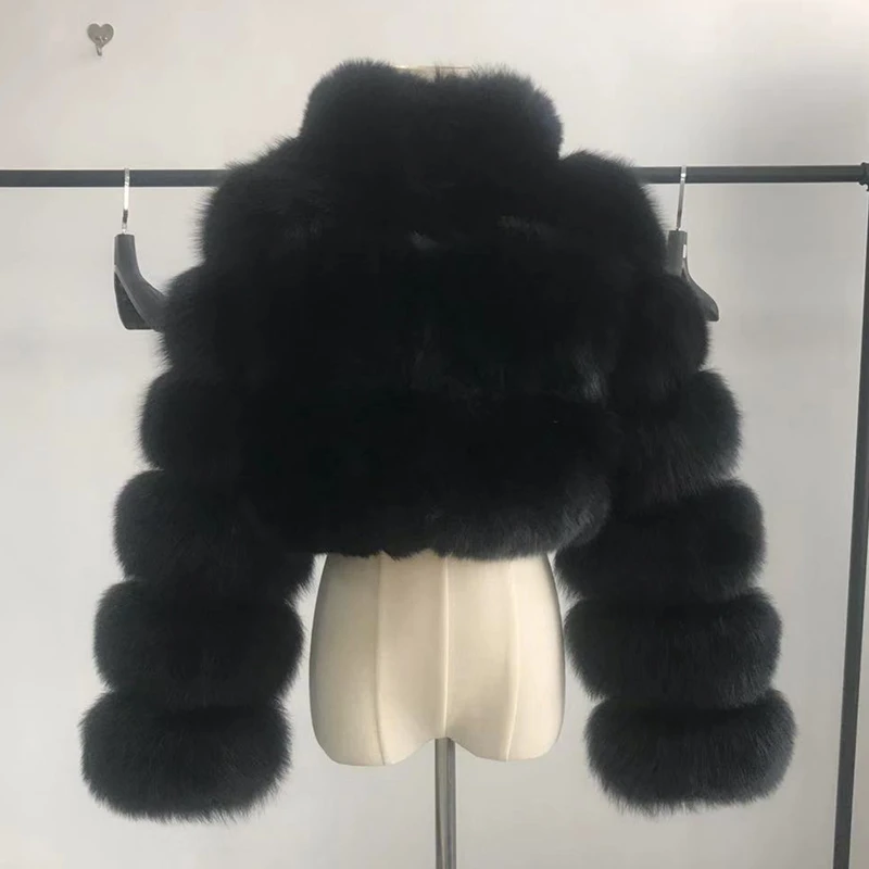 black QIUCHEN PJ8139-1, г., новое зимнее плотное меховое пальто куртка из натурального Лисьего меха высококачественное пальто из лисы верхняя одежда с воротником-стойкой - Цвет: black