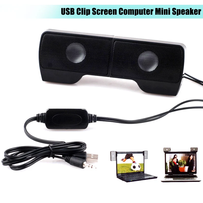Мини Портативный USB клип на звуковая панель стерео динамик для ноутбука MP3 PC FKU66
