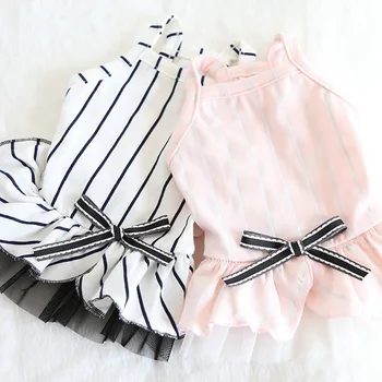 

Pet Baseball Style Vertical Stripe Skirt with Bow Soft Breathable Comfortable Cotton Material Pet Dog Clothes Spring Summer