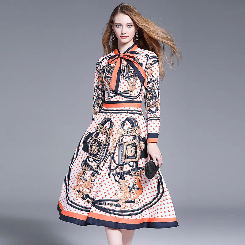 

2019 Ozhouzhan WOMEN'S Dress Retro Printed Versitile Fashion Slim Fit Mid-length Dress