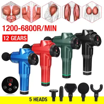 

12 Gear Therapy Massage Guns 5 Head Muscle Massager 24W LED Digital Pain Relax Massage Body 3600mAh Battery 1200-6800r/min