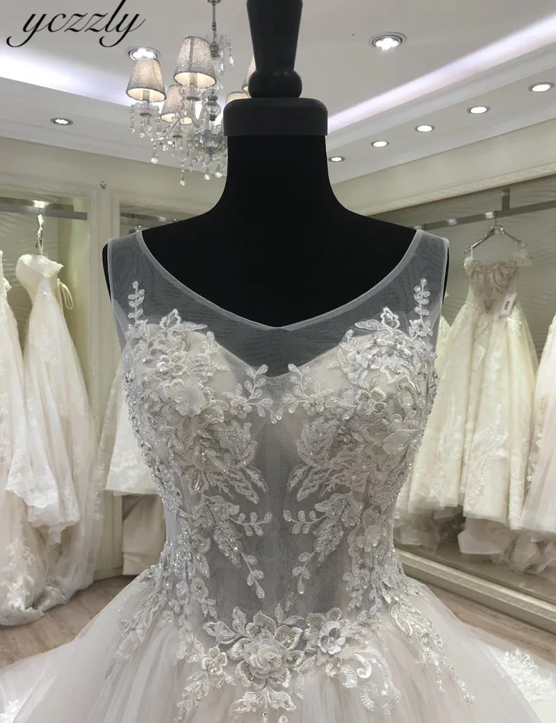 Vestido De Noiva Princesa элегантное бальное платье с v-образным вырезом кружевной свадебный для невесты платья для церкви Поезд Длинные Аппликации Свадебные платья