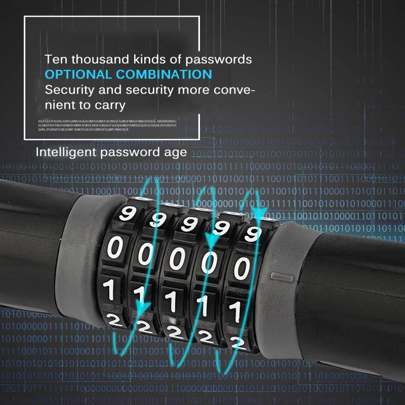 Cycle Locking Cable Bicycle Lock Combination 5 Digit Cycle Locking Chain Reflective Strips Security Bike Accessories Cycle Lock