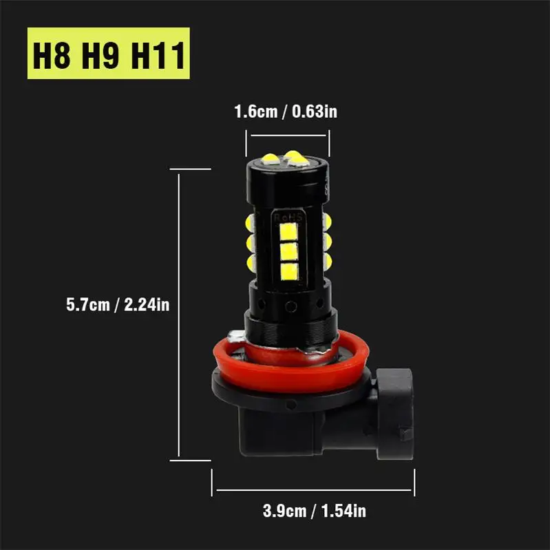 2 шт. супер яркие Автомобильные светодиодные лампы противотуманного фонаря H9 H8 H11 Led 9005 9006 HB3 H4 H7 3030 15SMD бег светильник 6000K 12V для бега светильник