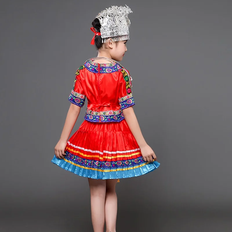 Hmong/Одежда для сценических танцев; праздничный наряд; народное платье для выступлений; Национальный костюм для детей; Одежда для девочек Miao; TA2252