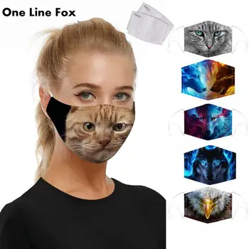 

OneLineFox Animal Cat Wolf Print Reusable Protective PM2.5 Filter Mouth Mask Anti Dust Face Mask Bacteria Proof Flu Mask