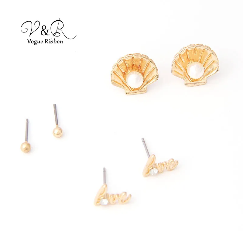 Простые маленькие серьги гвоздики набор из 3 пар новинка 2019 искусственное письмо