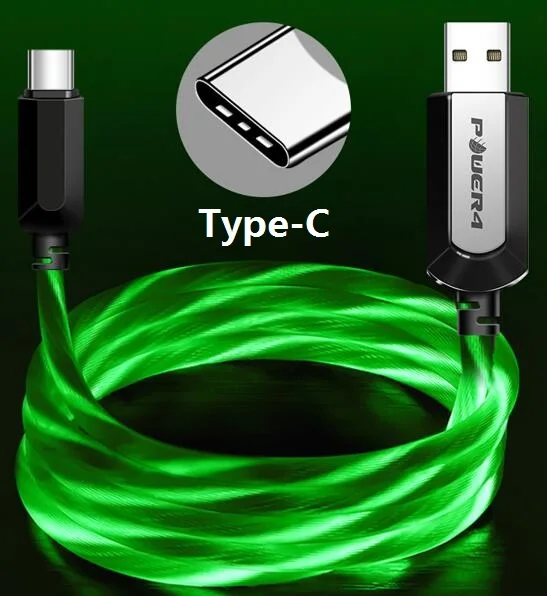 Power4 светильник type-C USB кабель зарядное устройство для iPhone Быстрая зарядка 3,0 светящиеся микро-usb кабели для светильник ing/Redmi/samsung - Цвет: Type C-Green