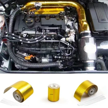 

2 Inch*5M Car Reflect Gold Foil Insulation Thermal Tape Intake Wrap Reflective Heat Engine Exhaust Pipe Heat Proof