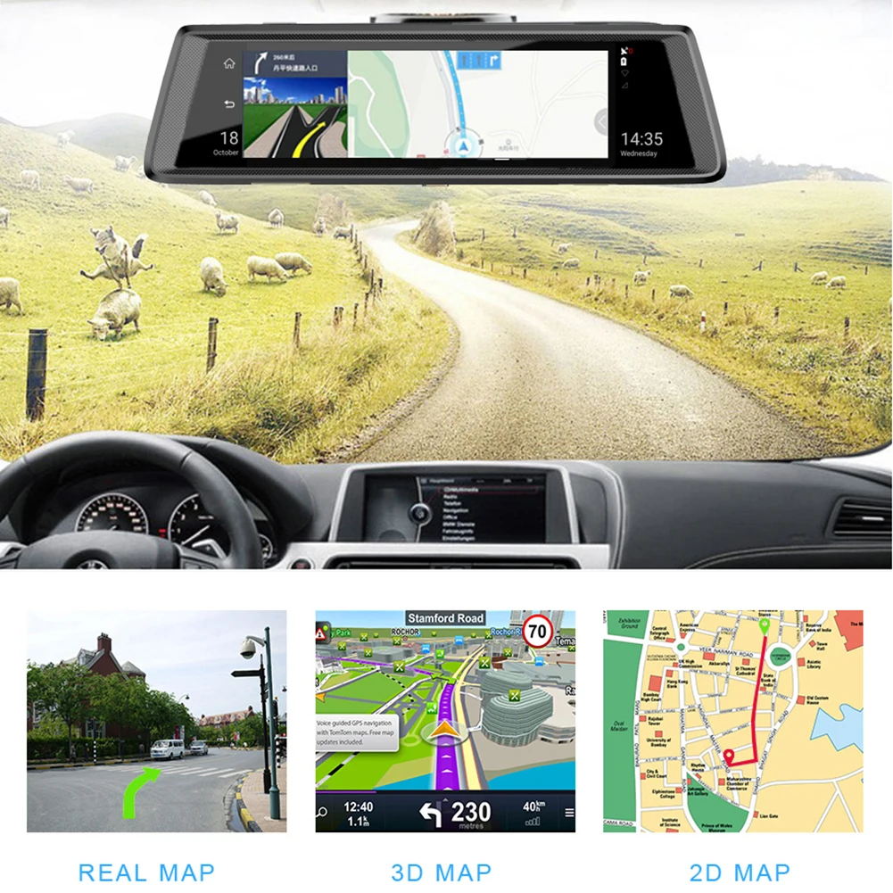 10 inch Touch screen Car DVR Rear View Mirror ADAS Bluetooth WIFI 1080p Camera Mirror Navigator Video Recorder for Phisung E05