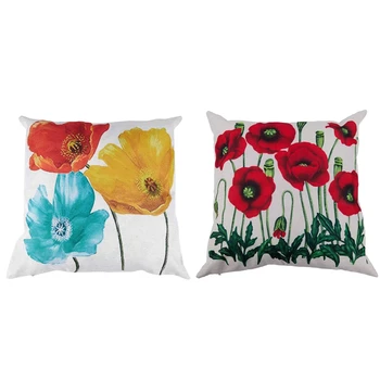 

2Pcs Pillow Case: 1Pcs Square Pillow Case Tricolor Red Yellow Blue Poppy Flowers & 1Pcs Enchanting Beautiful Oil Painting Presen