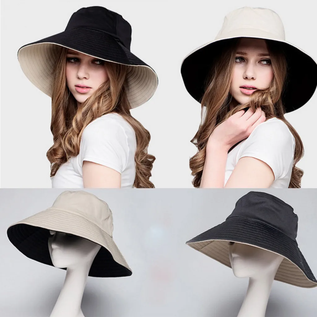 serie por qué A escala nacional 2019 sombrero de Sol de moda de verano sombrero de playa de mujer de doble  cara de alta calidad sombrero de Sol de ala grande protección UV Fishman  Golf tapa|Sombrero de cubo