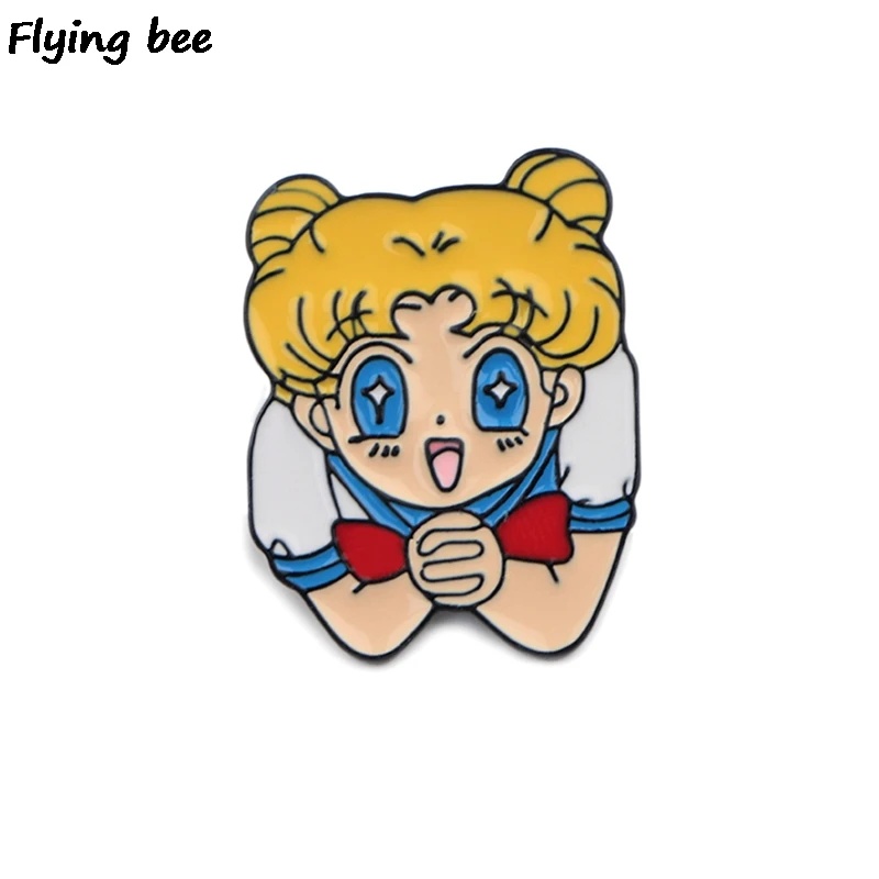 Flyingbee Сейлор Мун Девушки Эмаль Булавка брошка мультфильм коллекция металлическая брошь значок для женщин мужчин Ювелирные изделия Подарки X0413 - Цвет: 2