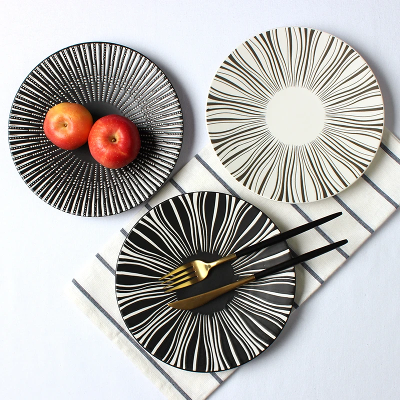 

8 10.5 Inch Nordic Creative Ceramic Dinnerware Dessert Steak Plates Black White Pasta Spaghetti Plate Western Food Tableware