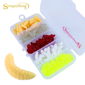 

Sougayilang 100pcs/box Maggot Grub Soft Lure 2.5cm 0.3g Smell Worms Soft Bait Glow Shrimps Fishing Lures Fishing Tackle