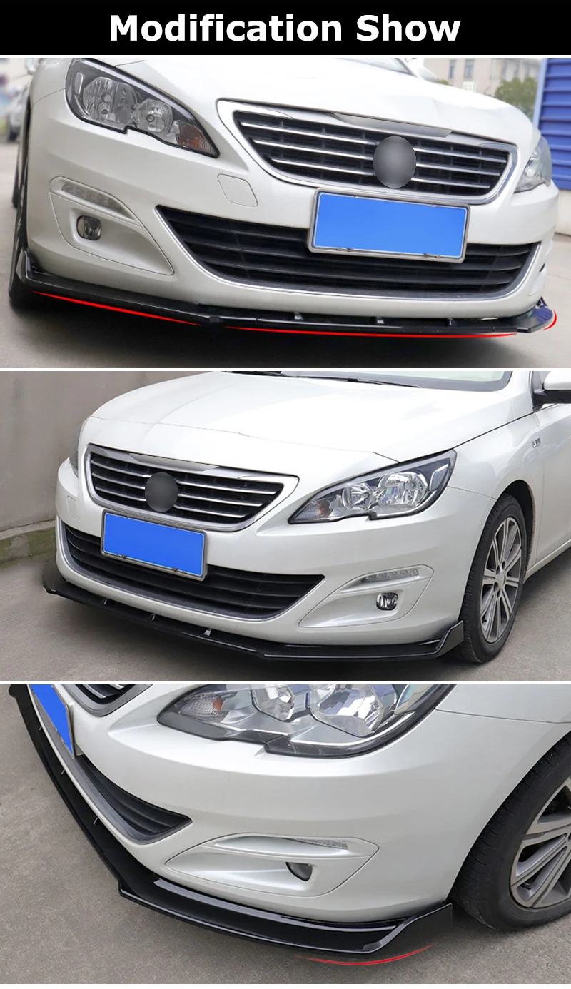 Peugeot 408 3 шт. ABS черный карбоновый бампер передний бампер для губ Лопата диффузор спойлер для peugeot 408