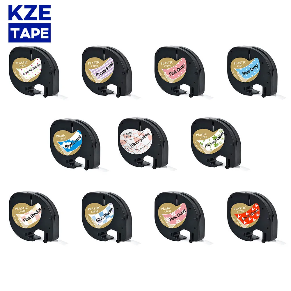

KZE Letratag tape multicolor Lovly 12mm Plastic Tapes Label Tape ribbon tape Compatible for Dymo Label printer LT-100H LT-100T