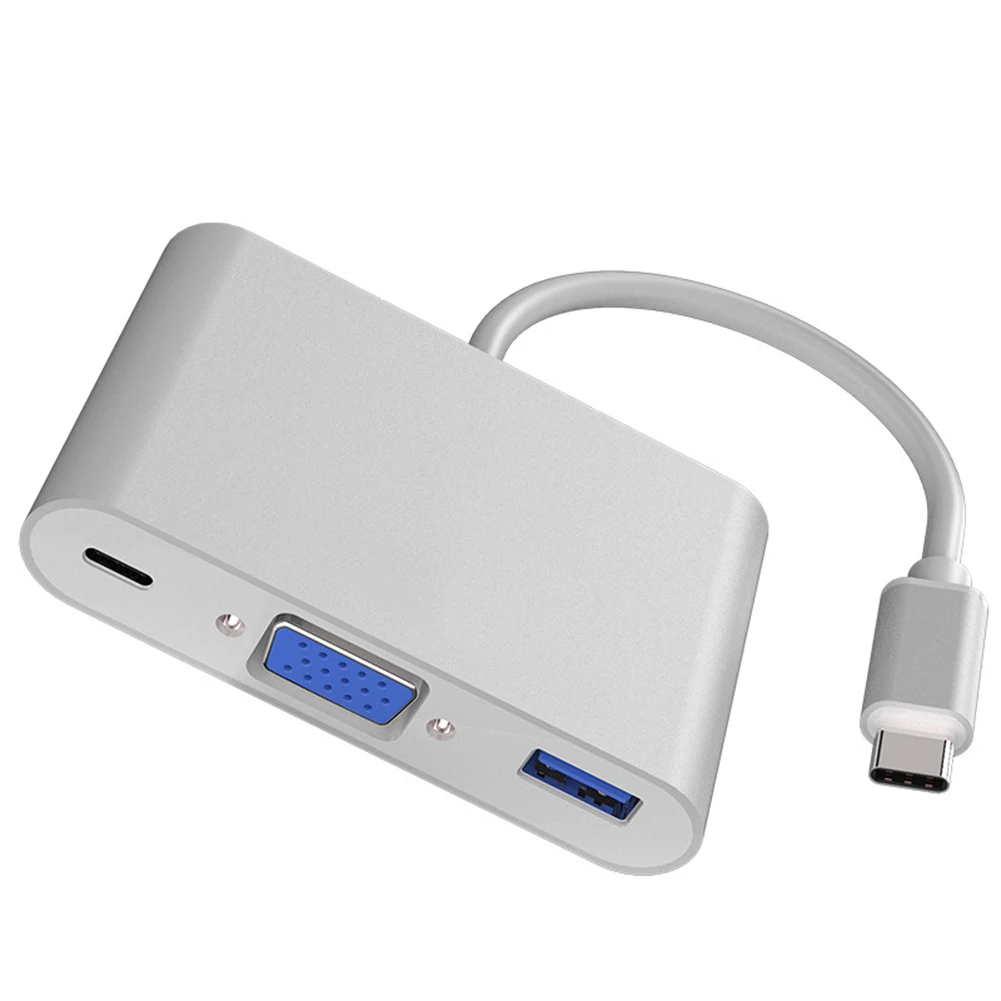 3 в 1 концентратор разработан 1080P HD type-C к VGA USB 3,0 адаптер конвертер Кабель концентратор для ноутбука Plug& Play портативный Кабель-адаптер