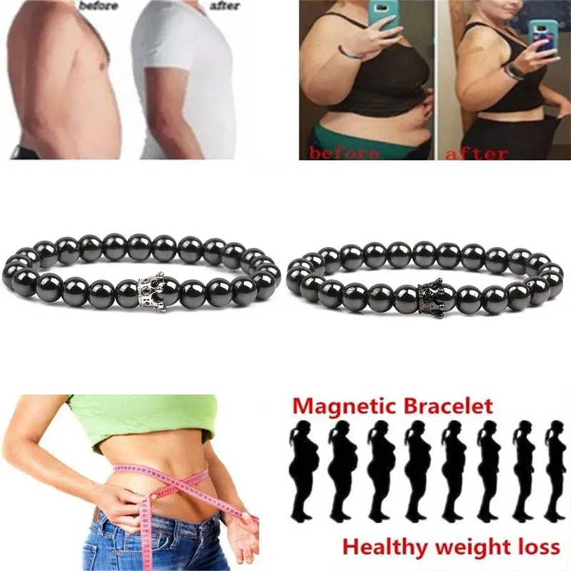 Women Men High Quality Men's Bracelets Hematite Beads Bracelet Charm Natural Stone Bracelets Golden&Black Crown Dumbbells